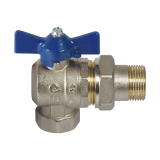 Ъглов сферичен кран 3/4"M x 3/4"F с холендрова връзка и синя  Т-дръжка. 0