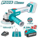 Акумулаторен безчетков ъглошлайф TOTAL IND, 20 V / 2 x 4 Ah, Ø 125 mm 0