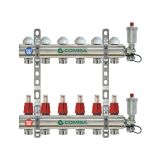 Колектор 1" Ж/Ж с разходомер, автоматичен обезвъздушител и дренаж – 12 отвора, неръждаем 0