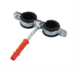 Метална скоба за тръби, двойна 3/4" с уплътнение, шпилка и дюбел, M8/DG8x65 0