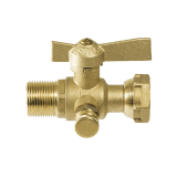 Кликни за увеличение Сферичен кран 1/2" x 3/4" M с въртяща гайка и източващ вентил, месингова пеперудна ръкохватка 0